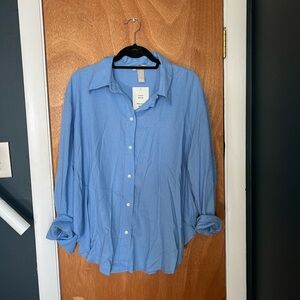 NWT H&M Blue linen blend shirt, button down, L